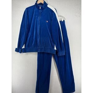 FILA Tracksuit Mens M Velour Full Zip Jacket Sweatpants Set Blue Vintage